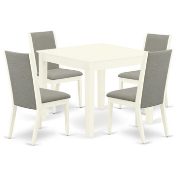 5Pc Dining Set 4 Chairs, Rectangle Wood Table, Linen White