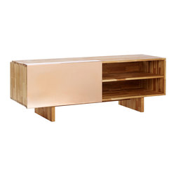 LAXseries Entertainment Shelf with polished copper sliding cover - Entertainment Centers And Tv Stands