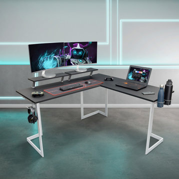 Techni Sport Warrior L-Shaped Gaming Desk, White