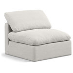 Meridian Furniture - Indulge Upholstered Modular Chair, Cream, Down Stuffed Linen Textured Fabric, Armless Chair - Experience ultimate comfort and style with our cream linen textured fabric Indulge Armless Chair. The luxurious linen texture of the fabric will elevate the aesthetic of any room. This chair provides ample space for you to relax while its modular build offers the option of unlimited configurations. Whether you're looking to add a stylish element to your living room or a comfortable seating option to your bedroom, this chair is the perfect choice.