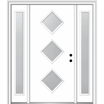 64"x80" 3 Lites Frosted Left-Hand Inswing Primed Fiberglass Door, 6-9/16"