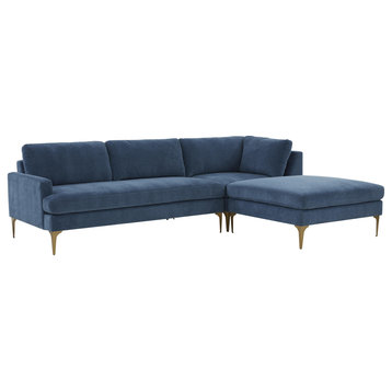Serena Blue Velvet Right Arm Facing Chaise Sectional