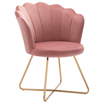 Seashell Channel-Tufted Velvet Barrel Chair, Pink