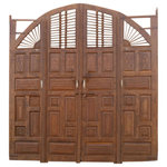 mogul interior - Consigned Antique India Arched Doors Carved Teak Farmhouse Gates 110x116 - Rich in history and artisanal craftsmanship, these Antique Indian Arched Doors are a stunning embodiment of timeless design and architectural heritage. Hand-carved from solid reclaimed teak wood, the intricate detailing reflects the artistry of traditional Indian woodwork, with motifs inspired by Mughal and Rajasthani influences.