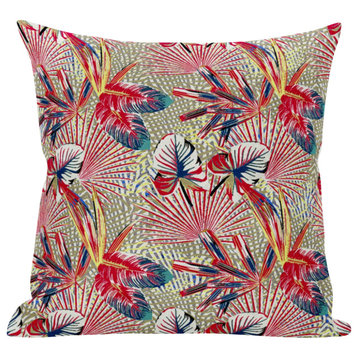 16" Red Gold Tropical Zippered Suede Throw Pillow