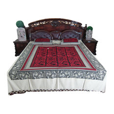 Mogul Interior - Bedcover Red Black Tapestry Cotton Bedspread 2 Pillow Covers Boho Decor - Sheet And Pillowcase Sets