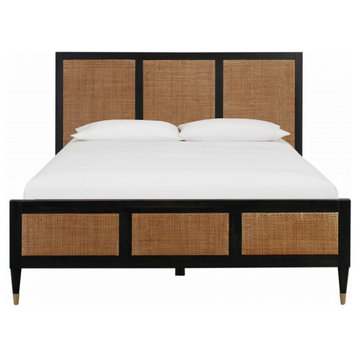 Sierra Noir Bed, Jungle Rattan Bed, Cane Wicker Woven Platform Bed, King