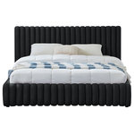 Meridian Furniture - Nico Black Velvet Upholstered Bed, Black, Queen - Bring upscale modernity to your bedroom space with this stunningly elegant, sumptuously appointed Nico bed. This queen bed has deep vertical channel tufting on the headboard and footboard, adding textural beauty that instantly catches the eye. The entire bed is upholstered in black velvet for a luxurious design that makes the bed the star of the show. A padded headboard supports your back while you binge watch TV in bed or read a book.