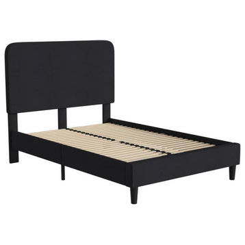 Addison Upholstered Platform Bed - Headboard with Rounded Edges, Charcoal, Full