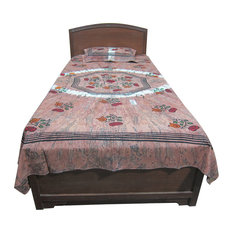Mogul Interior - Indian Print Bedding Single Bed Cover 100% Cotton "Paradise" Twin Size - Sheet And Pillowcase Sets