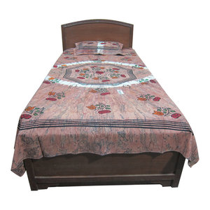 Mogul Interior - Indian Print Bedding Single Bed Cover 100% Cotton "Paradise" Twin Size - Sheet And Pillowcase Sets