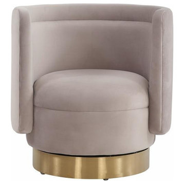 Sara Swivel Accent Chair, Pale Taupe/Gold