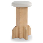 Meridian Furniture - Wyatt Velvet Upholstered Stool, Cream - Give guests to the home bar or kitchen counter a unique place to sit with this Wyatt velvet bar or counter stool. This uniquely shaped stool catches the eye with ease, thanks to its art deco styling and its luxe cream velvet cushioned seat. It's made from a combination of ash wood and veneer, so it's sturdy and stout. The natural finish lets this stool seamlessly blend with your existing furnishings for a look of cohesive sophistication.
