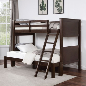 Furniture of America Tam Transitional Wood Twin over Full Bunk Bed in Walnut