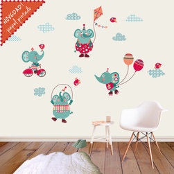 Vinilo infantil de tela Elefantes alegres - Kids Wall Decor