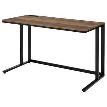 Tyrese Built-in USB Port Writing Desk, Walnut and Black Finish