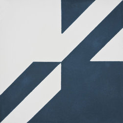 Moroccan Mosaic and Tile House - Tantan Handmade Cement Tile, Navy Blue/White, Sample - Wall And Floor Tile