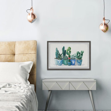 "Potted Cactus Bunch" Framed Painting Print