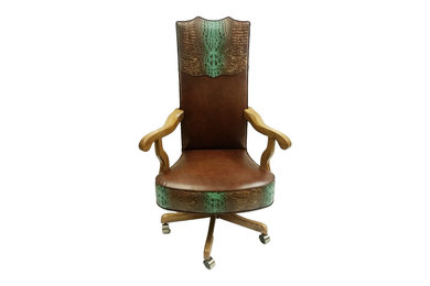 Turquoise Spine Embossed Leather Office Chair