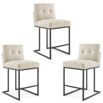 Home Square 3 Piece Upholstered Metal Counter Stool Set in Black and Beige