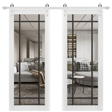 Sturdy Double Barn Door 36 x 80 | Lucia 2266 White Silk Clear Glass | 13FT