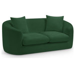 Meridian Furniture - Penelope Upholstered Loveseat, Green, Chenille Fabric - Discover the sophisticated charm of the Penelope loveseat, crafted in luxurious soft green chenille fabric. This elegant piece features a solid wood inner frame for durability and a contemporary design that elevates any space. Included pillows enhance its comfort and style, making it an ideal centerpiece for gatherings. Transform your home with the true embodiment of refined taste and timeless beauty.