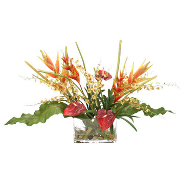Waterlook® Heliconia, Orchid Tropical Mix in Glass Cylinder
