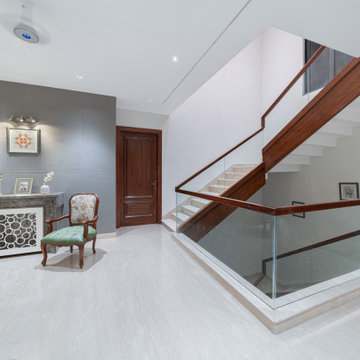 Staircase with glass railing