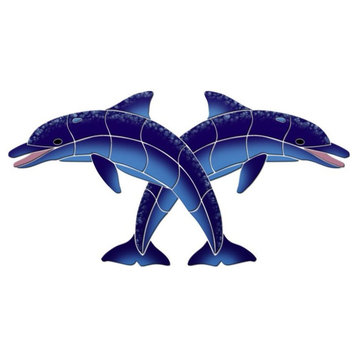 Crossing Dolphins Ceramic Swimming Pool Mosaic 15"x8", Blue