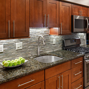 Split Face Metal, Stone, and Porcelain Back splash