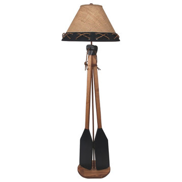 Stained and Navy 2-Paddle Floor Lamp