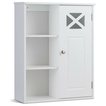 Costway Wall-Mounted Cabinet Bathroom Storage 2-Tier Shelf Organizer White