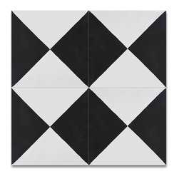 Moroccan Mosaic & Tile House - Anfa Handmade Cement Tile, Black/White , Sample - Wall And Floor Tile