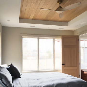 Modern Organic Bedroom with Custom Oak Wood Tray Ceiling| Transitional Modern Cu