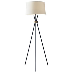 Height Adjustable Metal Tripod Floor Lamp With Fabric Shade White And Black Midcentury Floor Lamps By Uber Bazaar Houzz