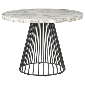 Contemporary Dining Table, Cage Like Metal Base With Cream Faux Marble Top