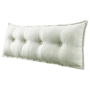 Button Tufted Body Positioning Pillow Headboard Cushion Linen Blend Beige, 54x20x3 Inches