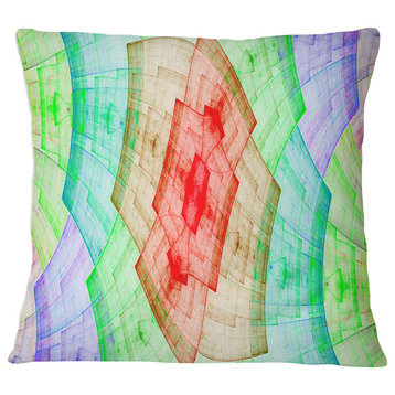 Light Red and Green Flower Grid Abstract Throw Pillow, 16"x16"