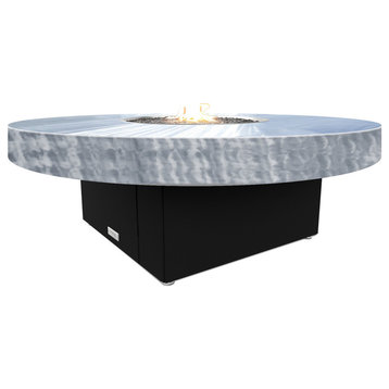 Circular Fire Pit Table, 48 D, Propane, Brushed Aluminum Top, Black