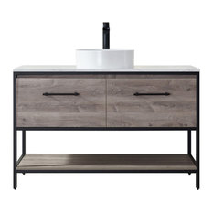 Murcia Vanity, Moxican Oak With White Stone Countertop and Vessel Sink, Moxican