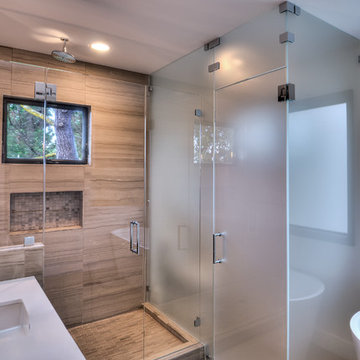 Framless Satin Etched and Crystal Clear Glass Enclosures