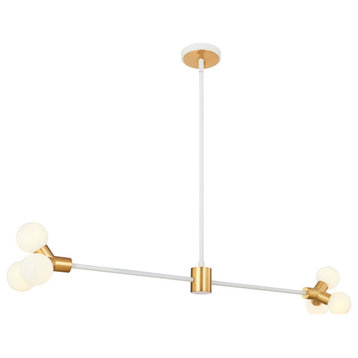 Tres LED Island Pendant, White and New Brass