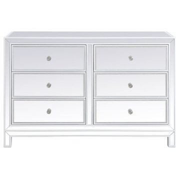 Elegant MF72017WH 48" Mirrored Six Drawer Cabinet, White
