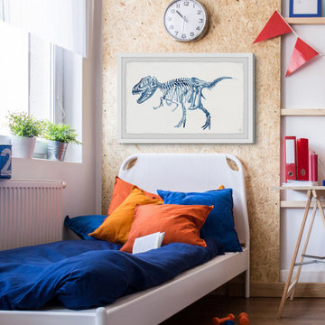 "Blue T-Rex Skeleton" Framed Painting Print