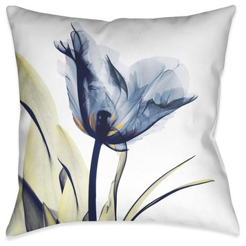 Laural Home Blue Tulip X-Ray Decorative Indoor Pillow, 18"x18"