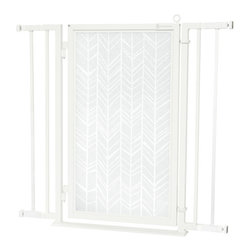 Fusion Gates - 32"-36" White Pearl Fusion Gate with Chevron Trail in White Design - Baby Gates And Child Safety