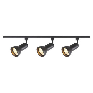 3-Light Black Linear Track Lighting Step Head Kit With End Feed Cord And Plug