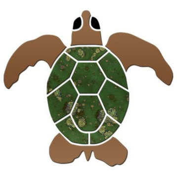 Small Turtle Ceramic Swimming Pool Mosaic 6", Green/Brown