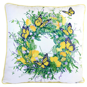 Home Decor Butterfly Wreath Pillow Polyester Flowers Springtime C86144213