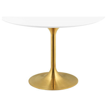 Modway Lippa 47" Round Wood Dining Table in Gold/White -EEI-3227-GLD-WHI